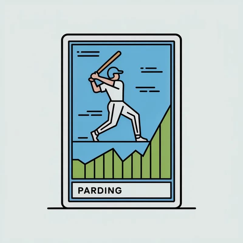 Illustration of a baseball trading card whose lower half dissolves into a rising line chart of its price