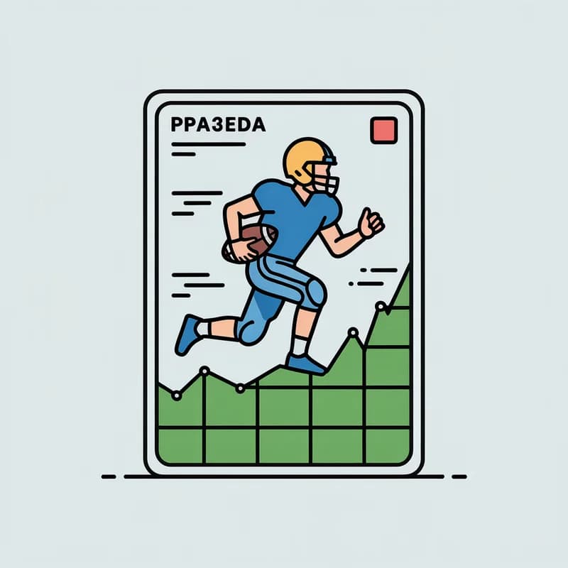 Illustration of a football trading card whose lower half dissolves into a rising line chart of its price