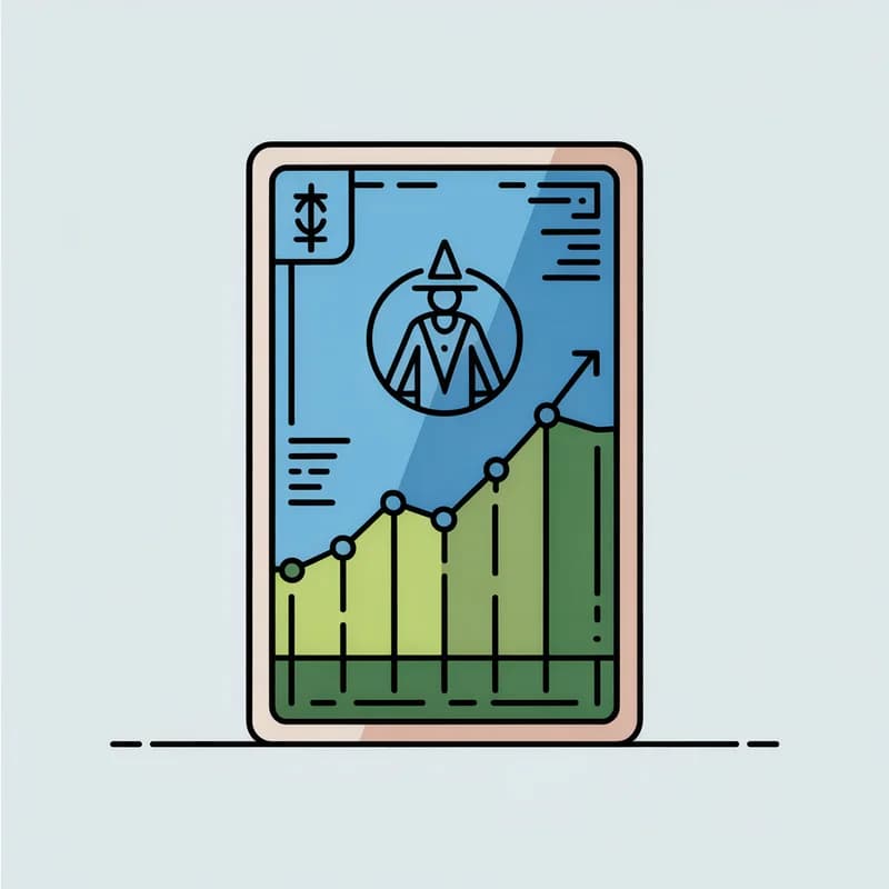 Illustration of a Magic: The Gathering card whose lower half dissolves into a rising line chart of its price