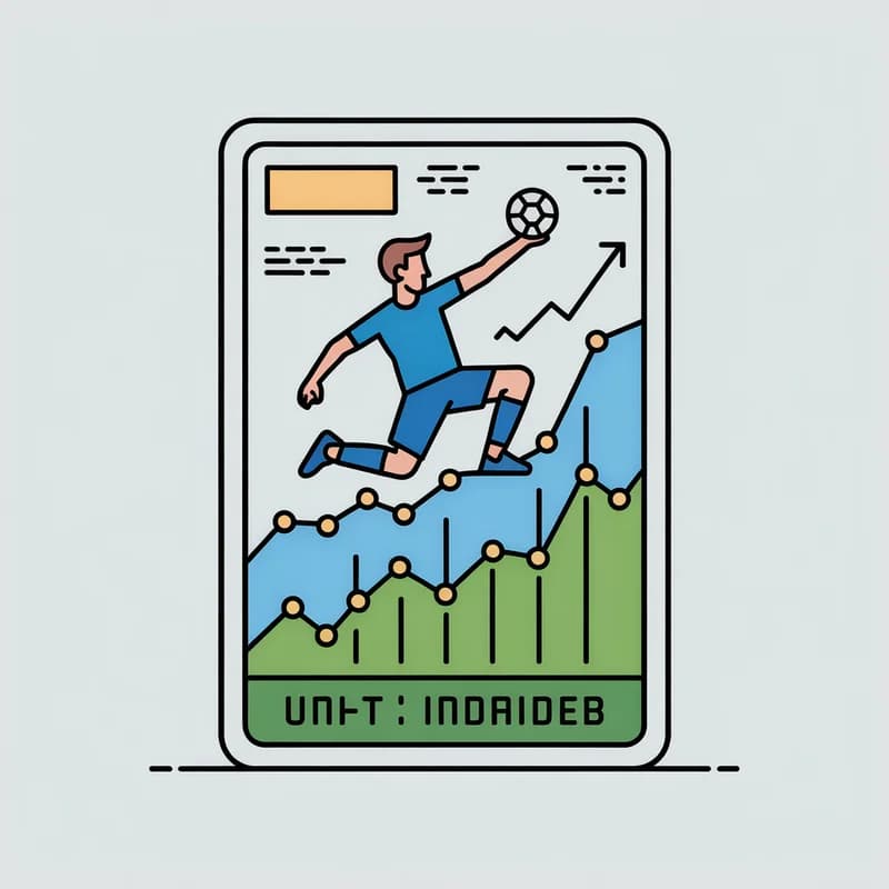 Illustration of a soccer trading card whose lower half dissolves into a rising line chart of its price