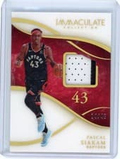 Pascal Siakam 2019 Panini Immaculate Collection Patches Jersey Numbers card