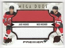 2024-25 Upper Deck Premier Premier Mega Jersey Duos Jack Hughes/Nico Hischier #PM2-HH card