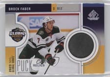 2024-25 SP Game Used 2023 Global Series Sweden Puck Relics Brock Faber #GSP-BF card