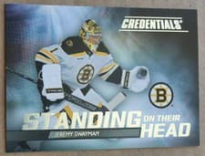 2025-26 Upper Deck Credentials Standing on Their Head Jeremy Swayman #SH-7 card