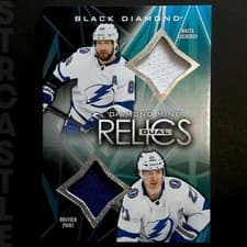 2024-25 Upper Deck Black Diamond Diamond Mine Dual Relics Nikita Kucherov/Brayden Point #DMDR-KP card