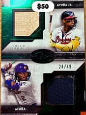2025 Topps Tier One Dual Player Relics Ronald Acuña Jr. / Luisangel Acuña #DPR-AA card