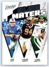 Aaron Rodgers, Cameron Jordan, Jared Goff 2023 Panini Prestige Alma Maters card
