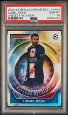Lionel Messi 2022 Topps Merlin Chrome UEFA Club Competitions Ageless Alchemy card
