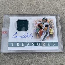 Carson Wentz 2018 National Treasures Material Treasures Signatures card