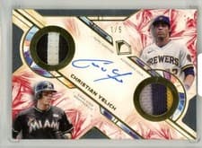 2025 Topps Diamond Icons Single Player Dual Team Autographed Relics Christian Yelich #DTA-CY card