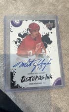 Mike Foligno "1st Hat Trick 2025-26 Upper Deck Detroit Red Wings Centennial Octopus Ink Inscriptions card