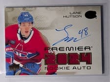 Lane Hutson 2024-25 Upper Deck Premier Premier Rookie Auto Jersey card