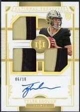 2025 Panini National Treasures Rookie Material Signatures RPS Triple Tyler Shough #5 card