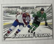 2024-25 Upper Deck Credentials Frozen Fight Wyatt Johnston/Nathan MacKinnon #FF-JM card