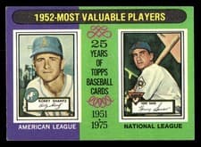 1952 MVP's: Bobby Shantz, Hank Sauer 1975 Topps card