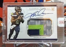 Jalen Milroe 2025 Panini National Treasures Crossover Rookie Patch Autographs card