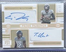 2025 Panini National Treasures Collegiate Dual Signatures Shedeur Sanders/Travis Hunter #1 card