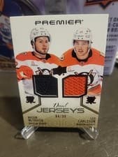 2024-25 Upper Deck Premier Premier Dual Jersey Mason McTavish/Leo Carlsson #PD-MC card