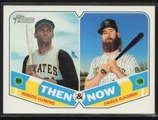 Roberto Clemente, Charlie Blackmon 2018 Topps Heritage Then and Now card