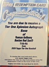 2026 Topps Tier One Tier One Xplosion Autographs Roman Anthony #T1XA-RA