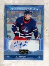 2024-25 O-Pee-Chee Platinum Blue Rainbow Autographs Cole Perfetti #BA-CP card