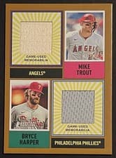 2025 Topps Heritage Dual Player MLB Collection Relics Bryce Harper / Mike Trout #DPMCR-TH card