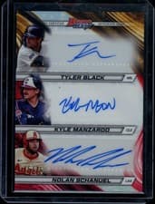 2024 Bowman's Best Triple Autographs Tyler Black / Nolan Schanuel / Kyle Manzardo #TA-BMS card