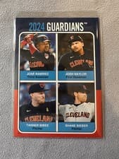 Shane Bieber / Tanner Bibee / Josh Naylor / José Ramírez 2024 Topps Heritage 1975 Topps Team Quads card