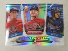 Ronald Acuna, Mike Soroka, Kyle Wright 2018 Bowman Talent Pipeline Chrome card