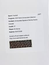 2025 Panini Immaculate Immaculate Signature Patches Rookie RJ Harvey #27 card