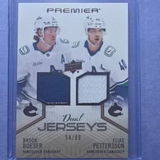 2024-25 Upper Deck Premier Premier Dual Jersey Brock Boeser/Elias Pettersson #PD-BP card