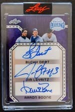 Bucky Dent / Jim Leyritz / Aaron Boone 2025 Leaf Bronx Legacy Triple Autographs card