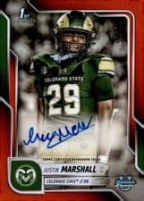 Justin Marshall 2025 Bowman University Chrome Sapphire Chrome Prospect Autographs card