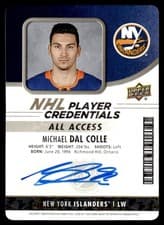 Michael Dal Colle 2018 Upper Deck MVP NHL Player Credentials Entry Level Access card