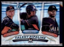John Norwood, Victor Payano, Braxton Garrett 2018 Bowman Talent Pipeline Chrome card