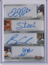 2025 Bowman's Best Quad Autographs Steele Hall/JoJo Parker/Gavin Fien/Billy Carlson #QA-PHCF card