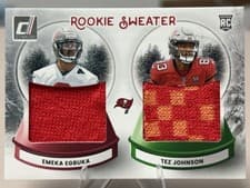Emeka Egbuka / Tez Johnson 2025 Donruss Rookie Holiday Sweater Dual card