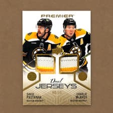 2024-25 Upper Deck Premier Premier Dual Jersey David Pastrnak/Charlie McAvoy #PD-PM card