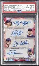 2024 Bowman's Best Quad Autographs Kumar Rocker / Jack Leiter / Evan Carter / Wyatt Langford #QA-LCLR card