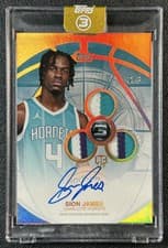 Sion James 2025-26 Topps 3 Rookie 3 Patch Autographs Vertical card