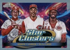 Elly De La Cruz/Johnny Bench/Barry Larkin 2025 Topps Cosmic Chrome Star Clusters card