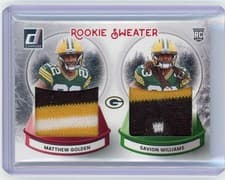Matthew Golden / Savion Williams 2025 Donruss Rookie Holiday Sweater Dual card