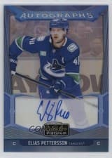 Elias Pettersson 2024-25 O-Pee-Chee Platinum Blue Rainbow Autographs card