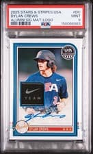 2025 Panini Stars & Stripes USA Baseball Alumni Signature Materials Brand Logo Dylan Crews #USA-DC card