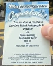 2026 Topps Tier One Tier One Talent Autographs Roman Anthony #T1TA-RA card