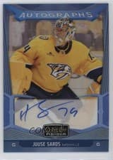 Juuse Saros 2024-25 O-Pee-Chee Platinum Blue Rainbow Autographs card
