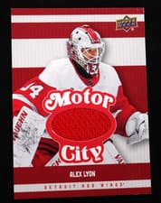 2025-26 Upper Deck Detroit Red Wings Centennial Motor City Materials Alex Lyon #MCM-AL card