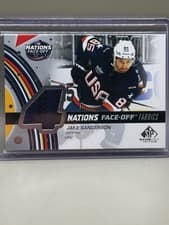 Jake Sanderson 2025-26 SP Game Used 2025 4 Nations Face-Off Fabrics card