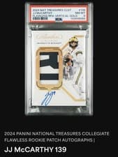 J.J. McCarthy 2024 Panini National Treasures Collegiate Flawless Rookie Patch Autograph card