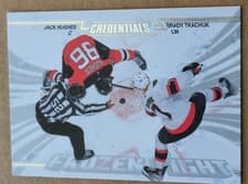 2024-25 Upper Deck Credentials Frozen Fight Jack Hughes/Brady Tkachuk #FF-HT card